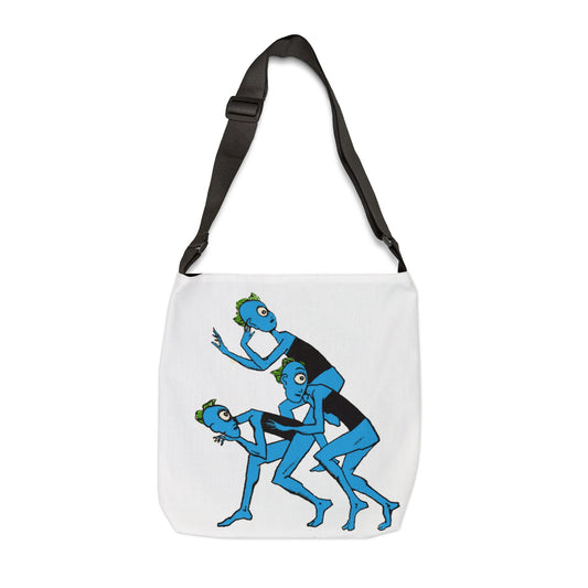 Blue Alien Dance Tote Bag — Quirky Sci‑Fi Illustration Adjustable Shoulder Tote