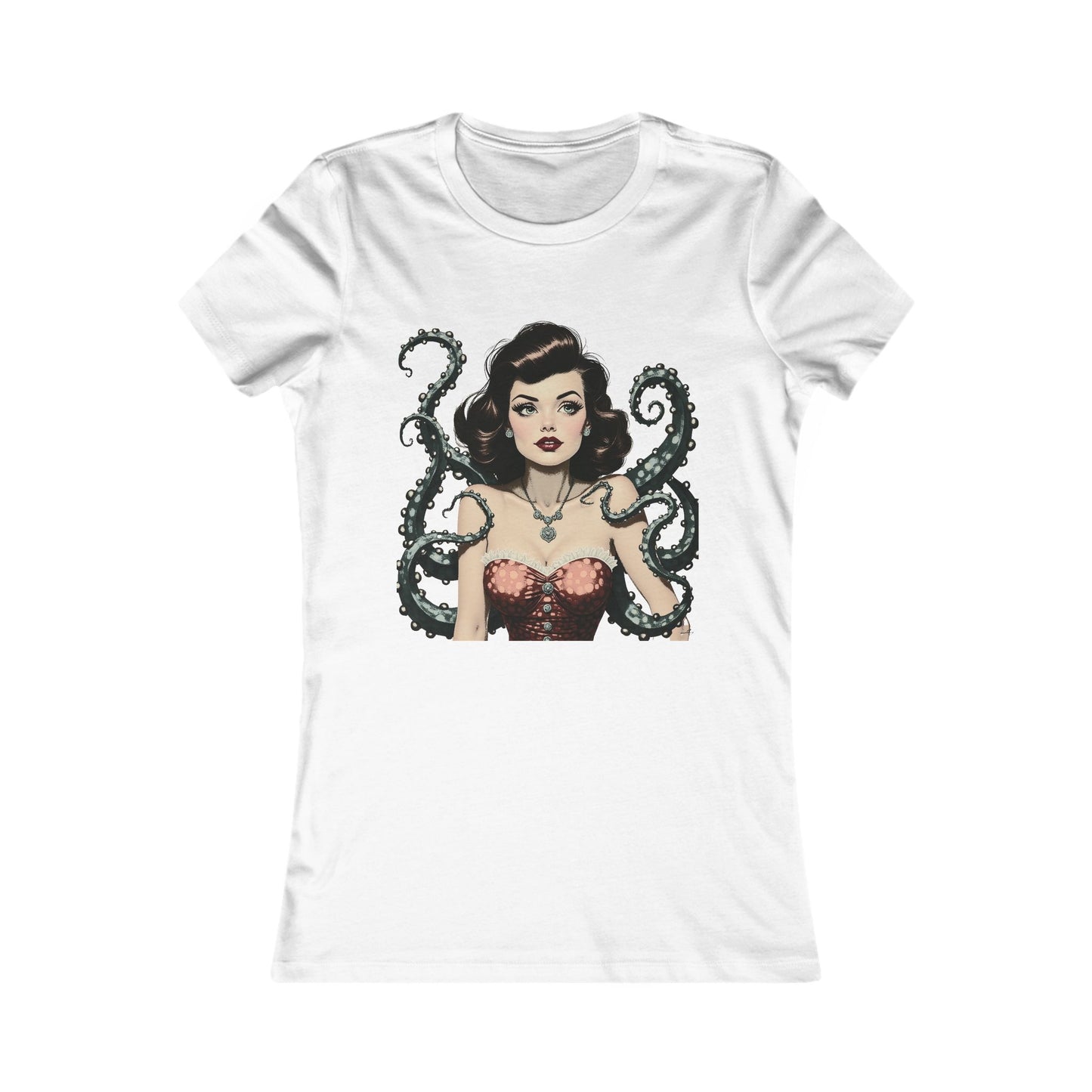 Vintage Pinup Mermaid Tee — Women’s Graphic Shirt with Tentacle Art