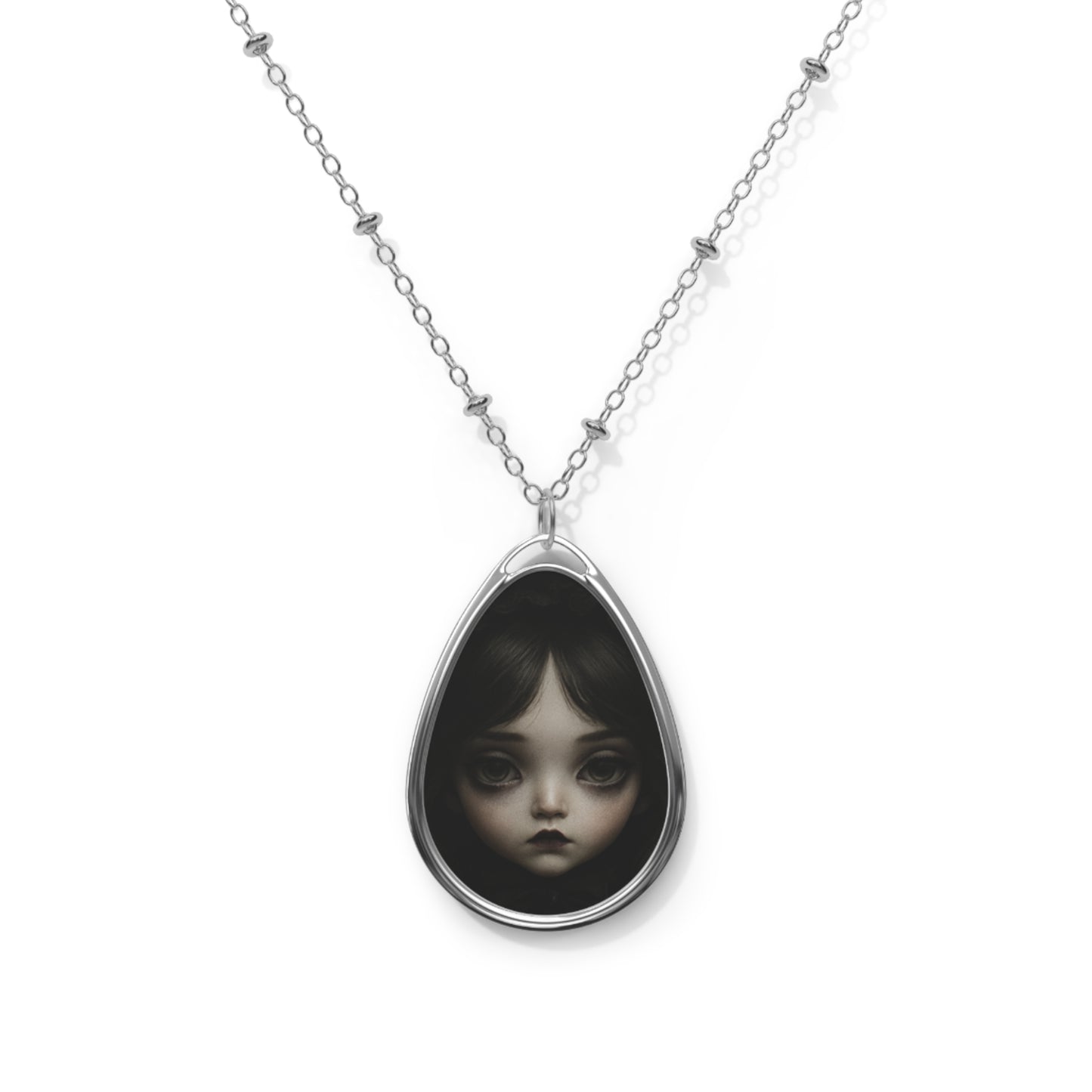 Oval Pendant Necklace — Gothic Doll Portrait Teardrop Locket