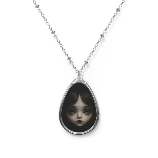 Oval Pendant Necklace — Gothic Doll Portrait Teardrop Locket