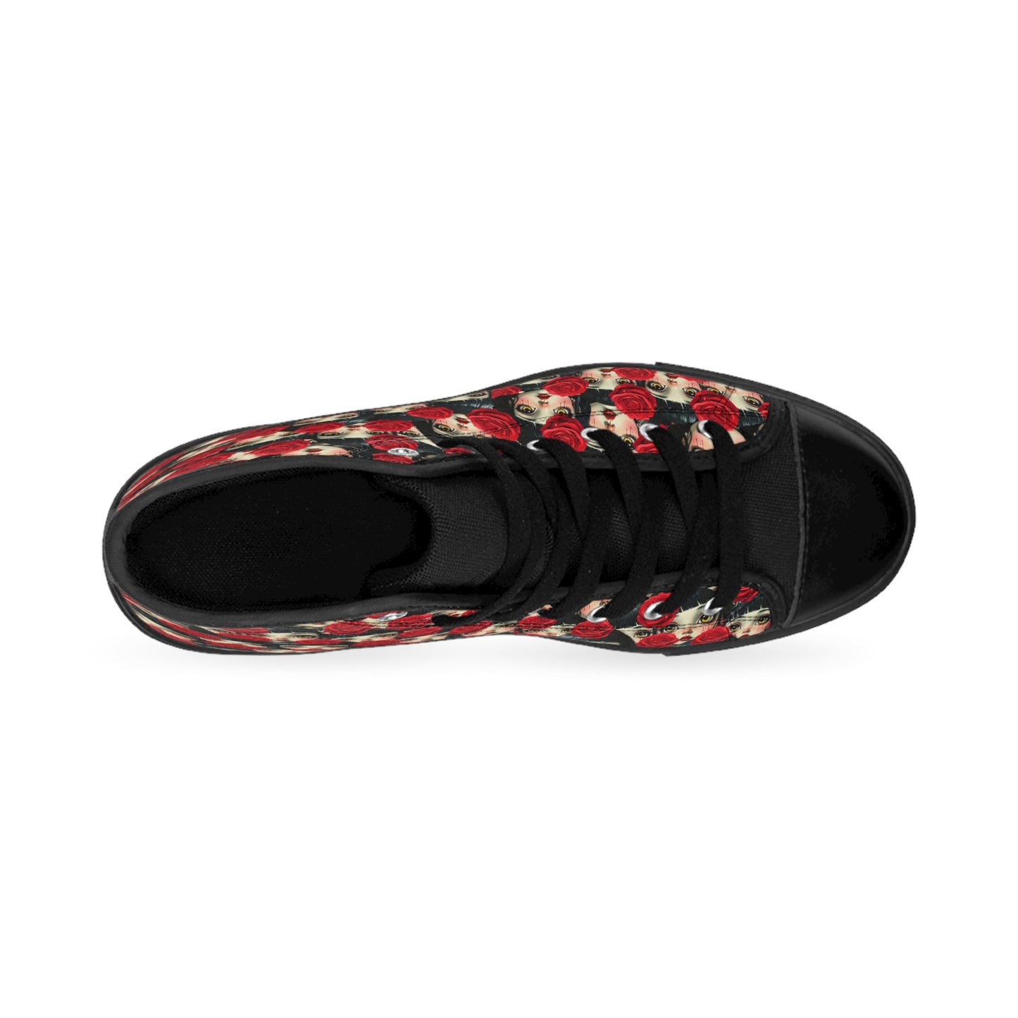 Women's High-Top Sneakers — Vintage Rose Face Pattern