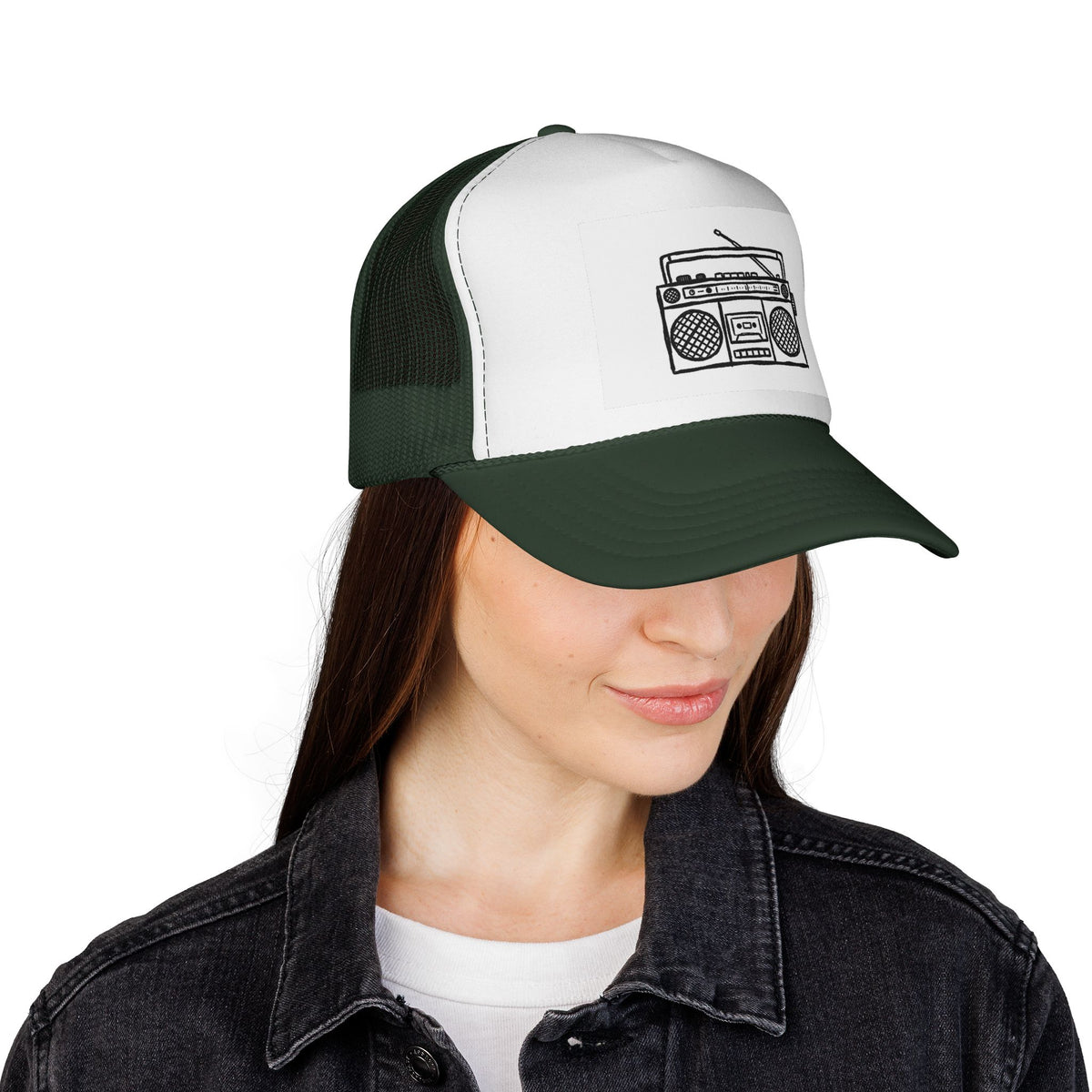 Retro Boombox Trucker Cap — Vintage Radio Mesh Hat