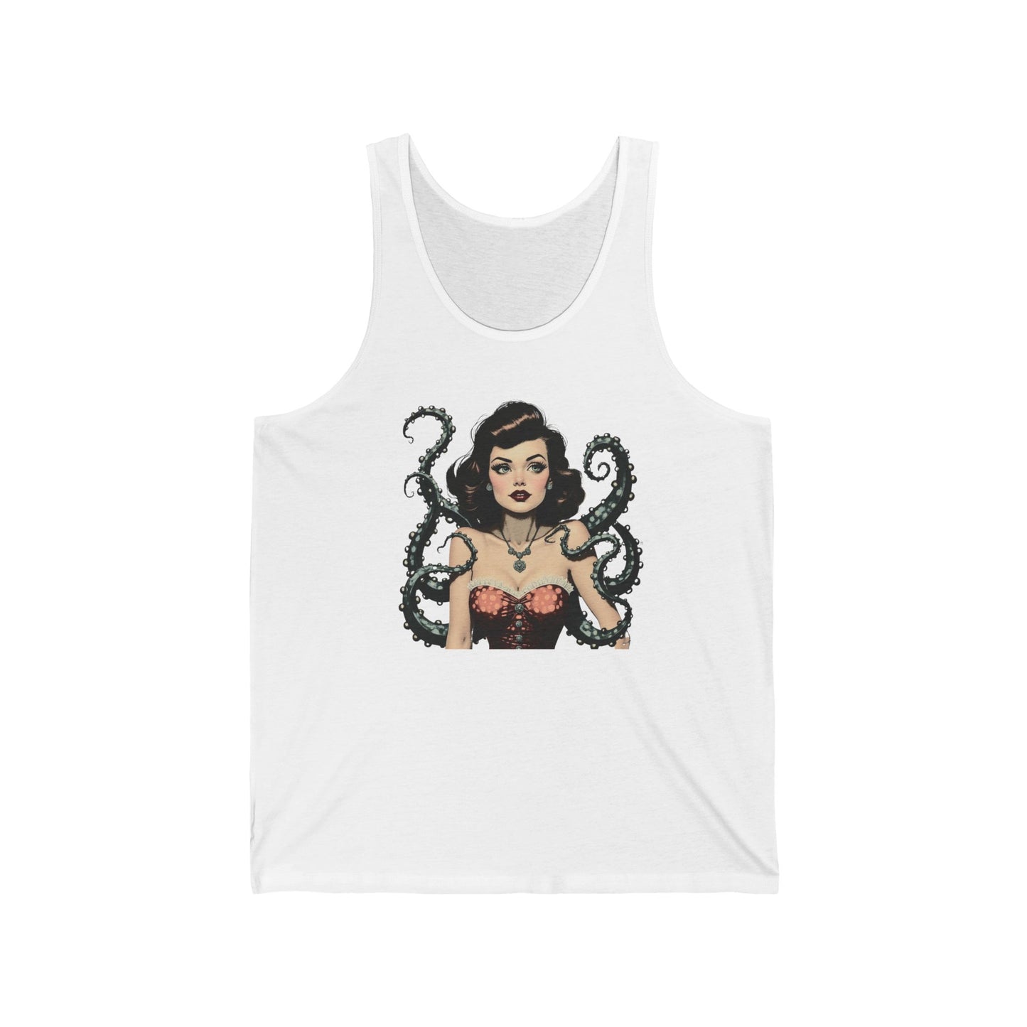 Vintage Pinup with Octopus Tentacles Tank Top — Retro Sailor Tattoo Style Tank