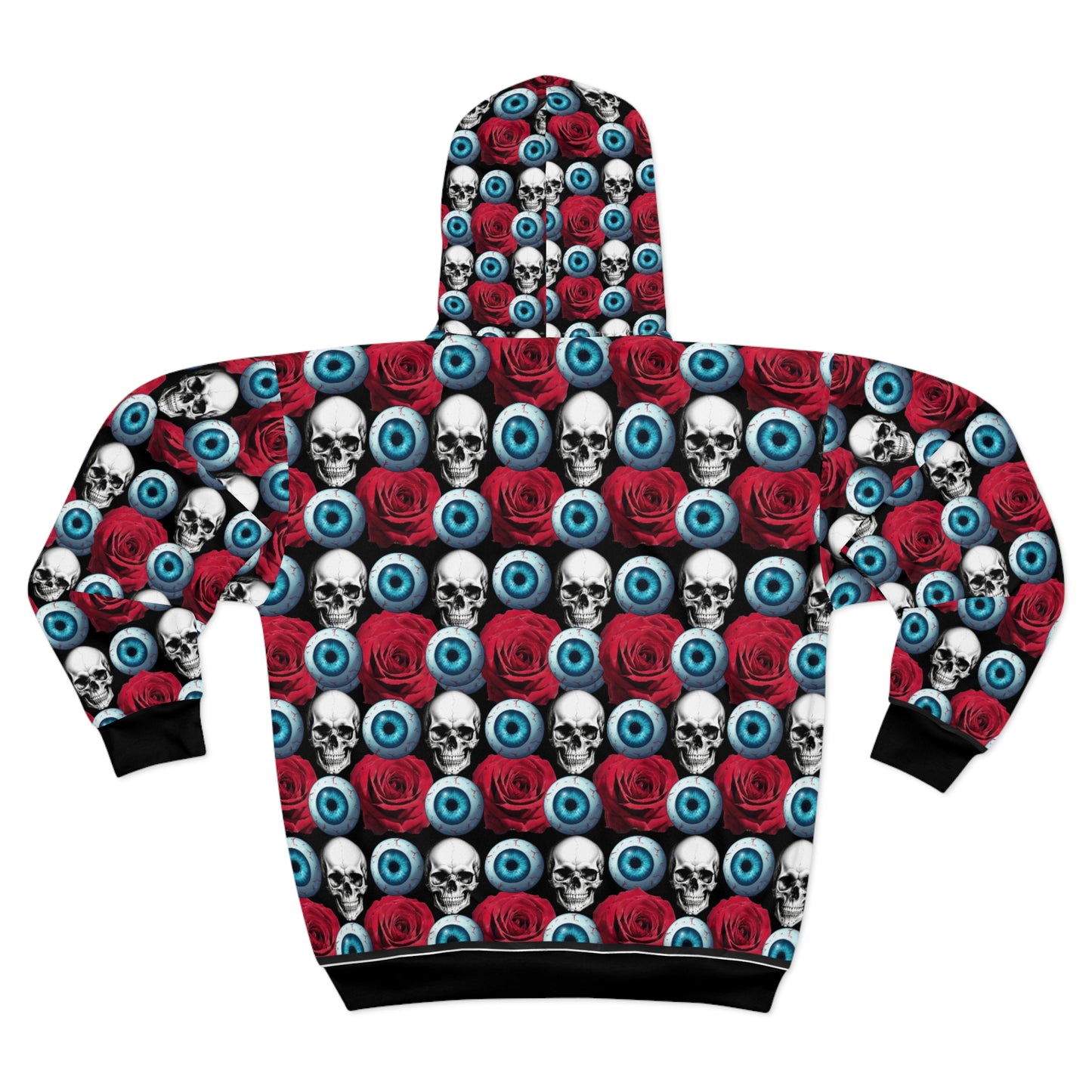 Skull, Rose & Eyeball All-Over Print Zip Hoodie — Gothic Horror Streetwear
