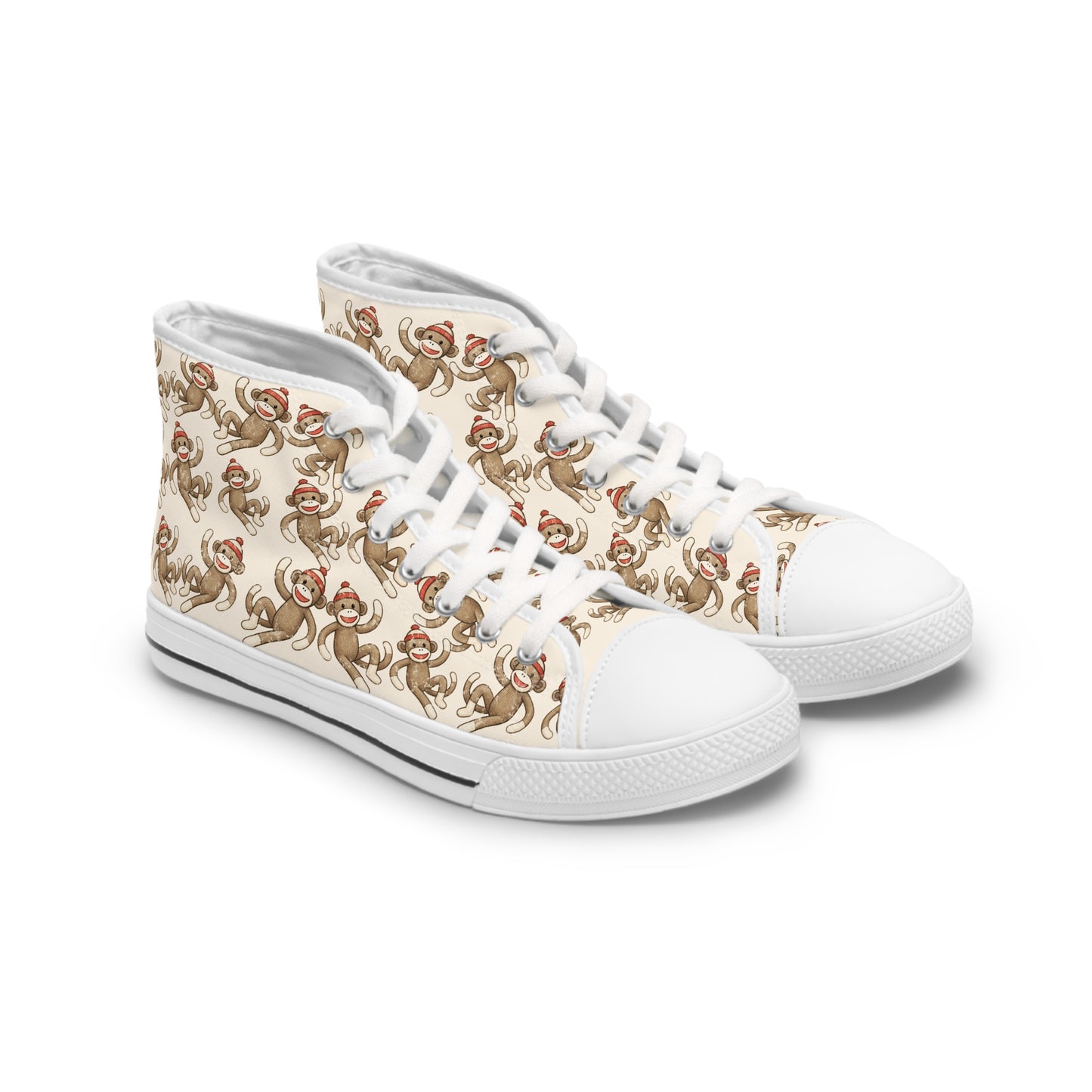High Top Sneakers — Vintage Monkey Pattern Women’s Canvas Shoes