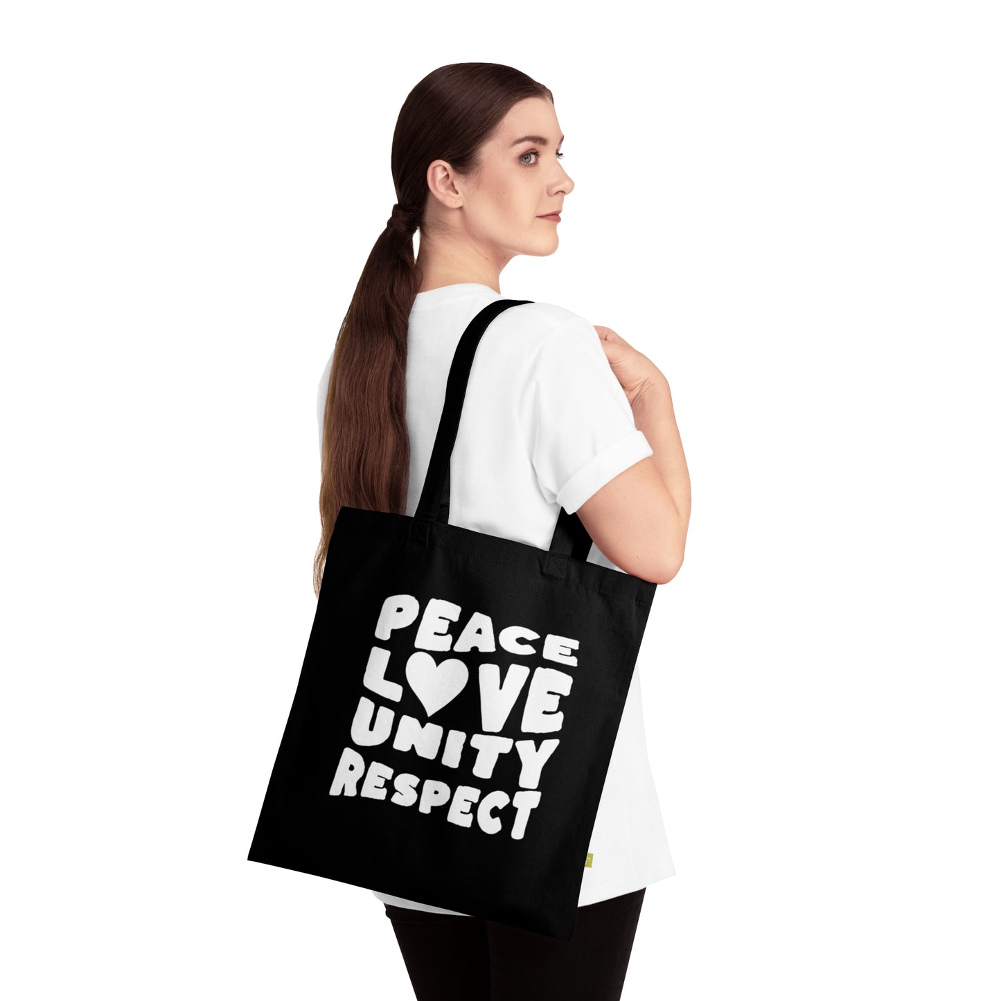 Peace Love Unity Respect Tote Bag — Organic Cotton Eco Shopper