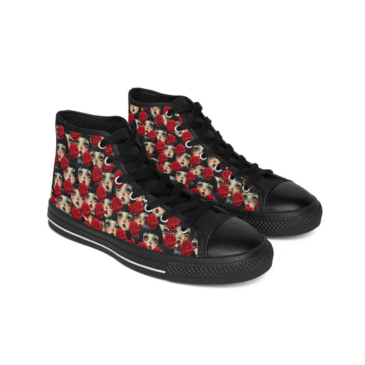 Women's High-Top Sneakers — Vintage Rose Face Pattern