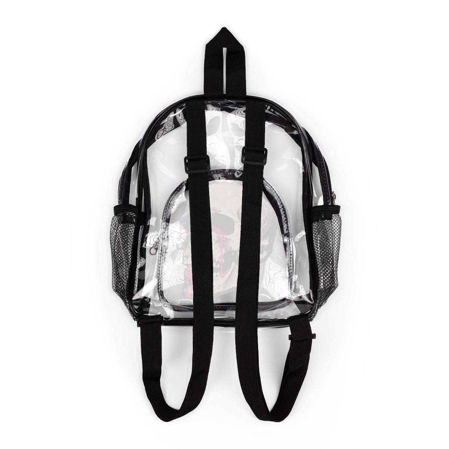 Clear Stadium Backpack — Skull Graphic Clear Security Backpack with Pink Accent