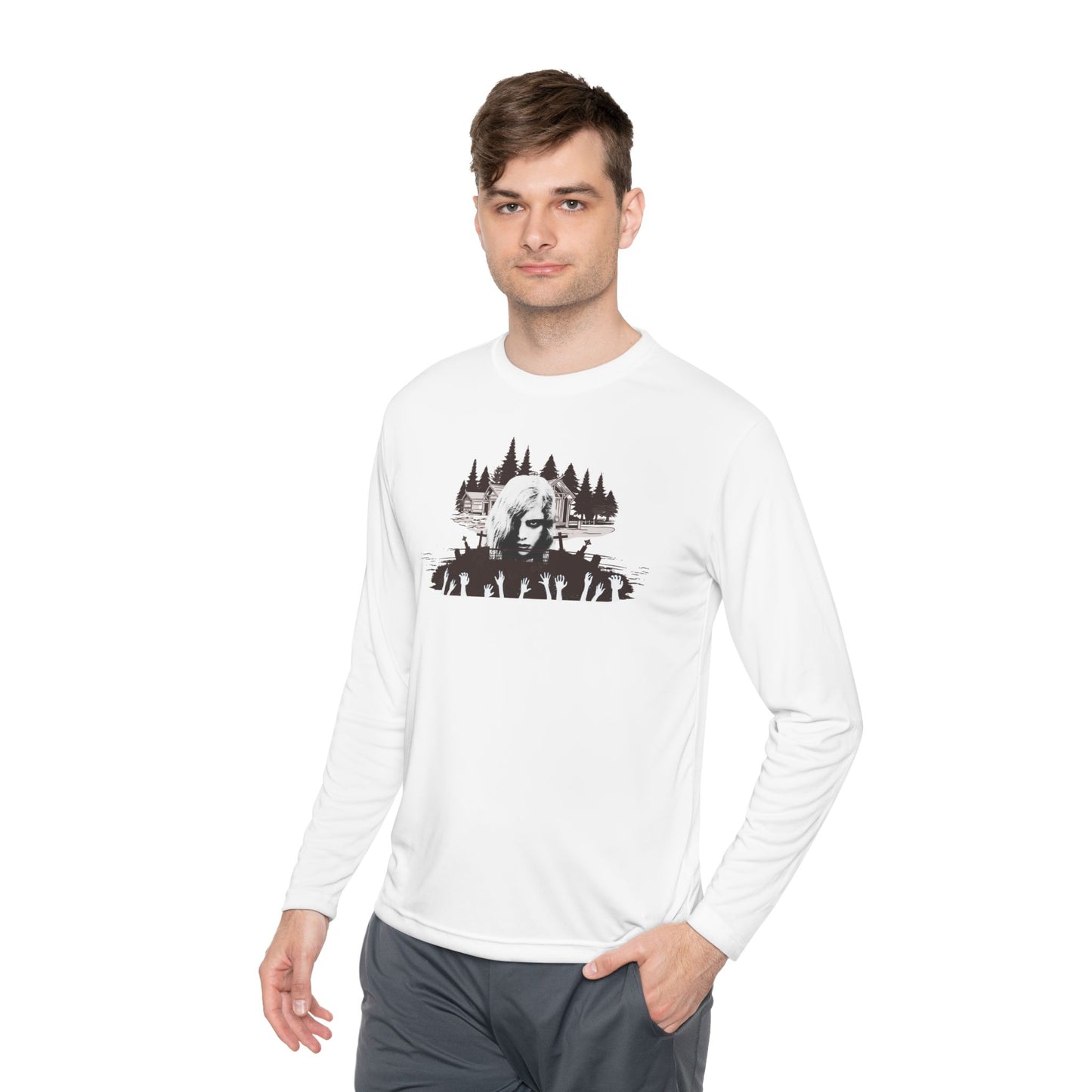 Night of the Living Dead Long Sleeve Tee — Retro Horror Zombie Graphic
