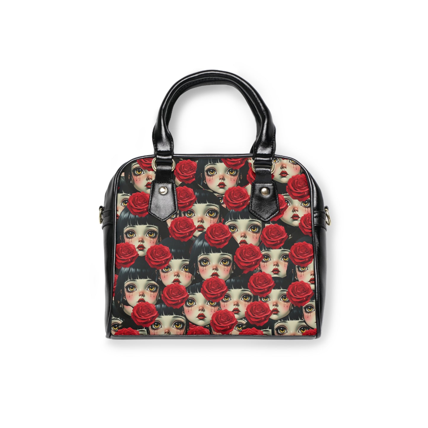 Rose Doll Face Shoulder Handbag — Gothic Vintage Floral Pattern Tote