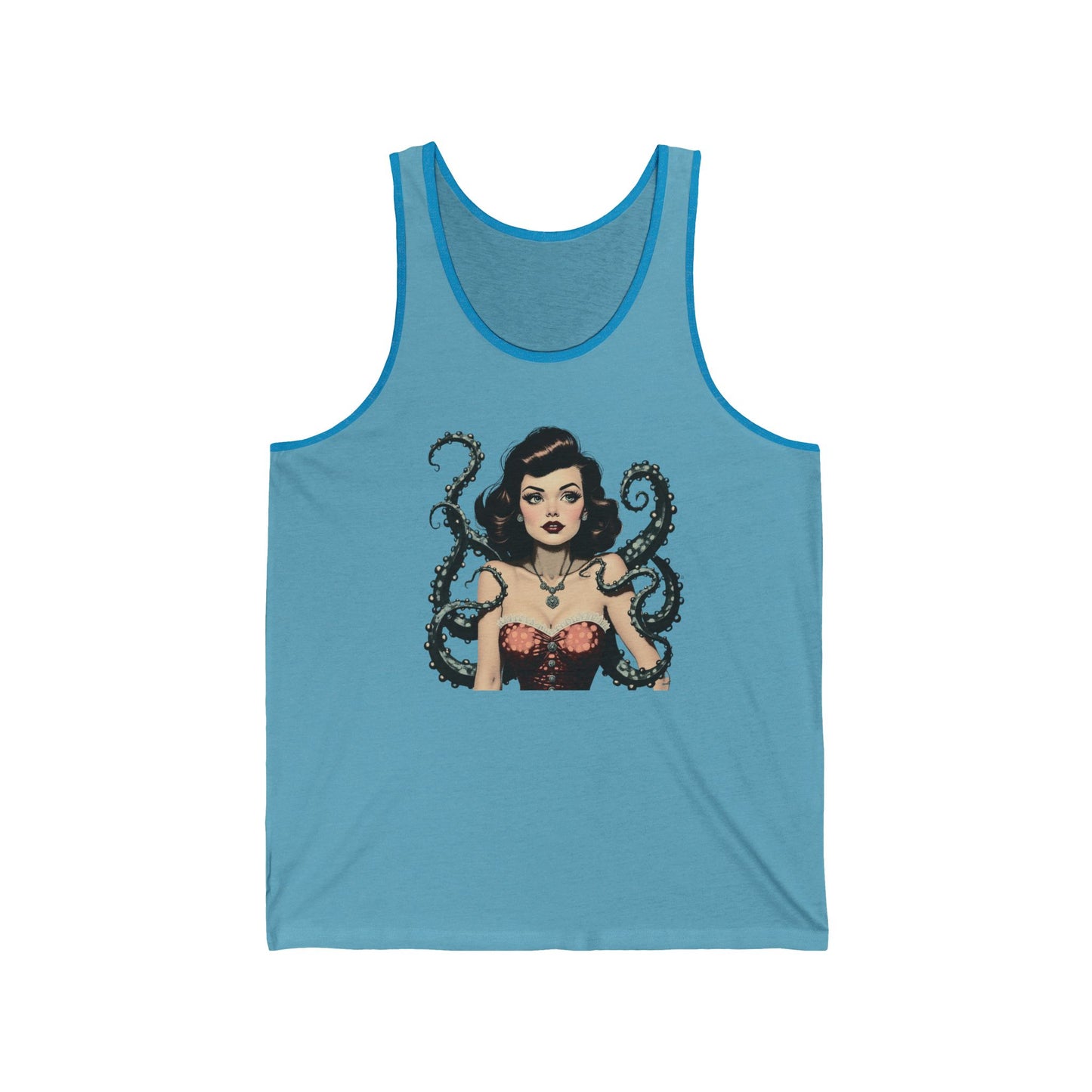 Vintage Pinup with Octopus Tentacles Tank Top — Retro Sailor Tattoo Style Tank