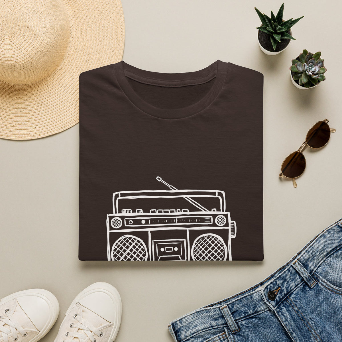 Classic Black T-Shirt — Retro Boombox