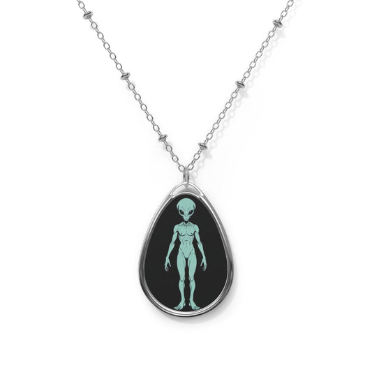Alien Teardrop Necklace — Glow-In-The-Dark Vintage UFO Pendant