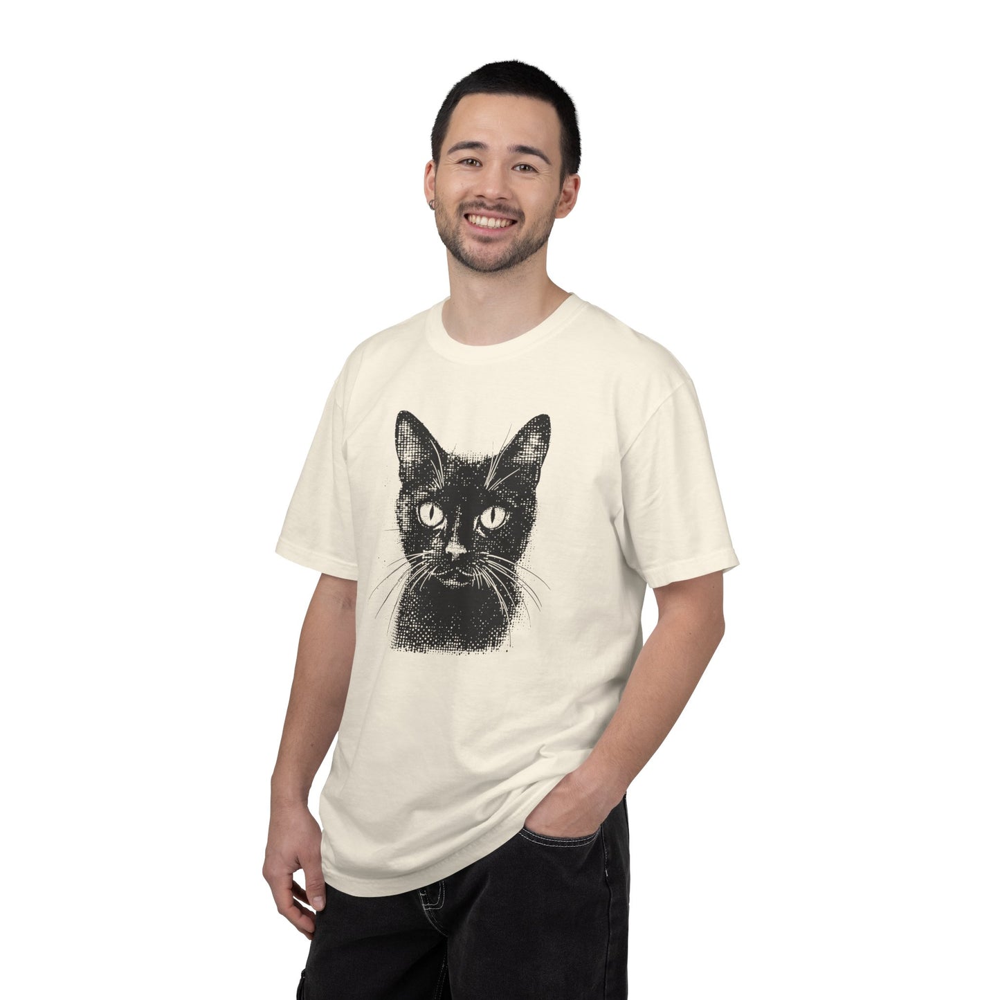 Black Cat Portrait T‑Shirt — Vintage Graphic Tee for Cat Lovers