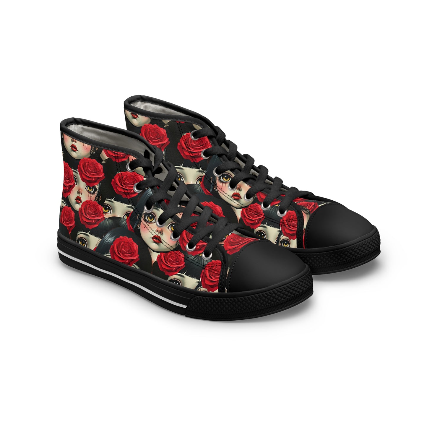 High Top Sneakers — Gothic Rose Skull Pattern