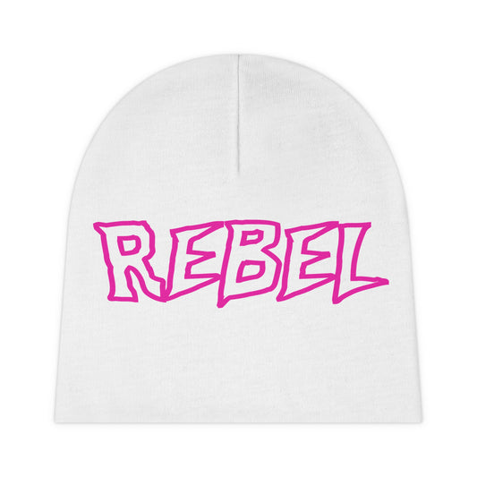 Baby Beanie — "REBEL" Pink Graphic Infant Knit Hat