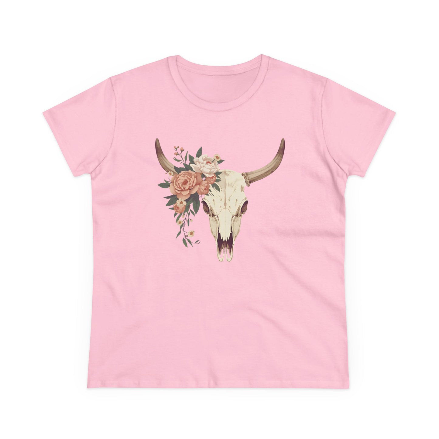 Women's Floral Cow Skull Tee — Boho Southwestern Graphic T-Shirt