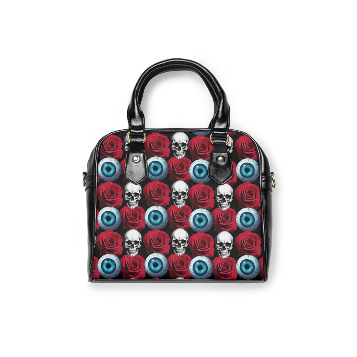 Skull, Rose & Eyeball Shoulder Handbag — Gothic Day of the Dead Tote