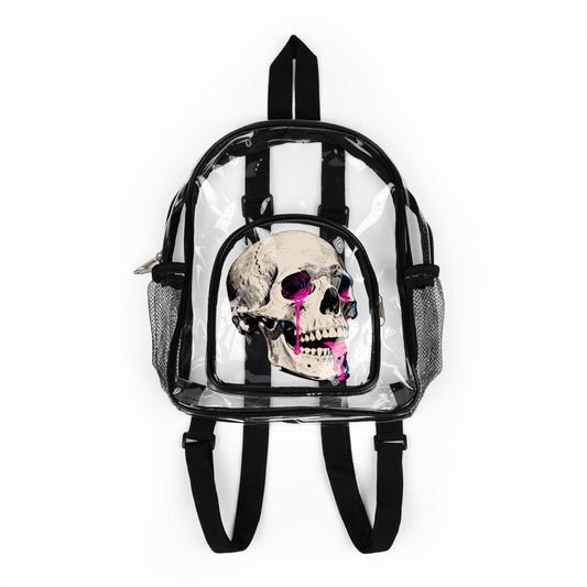 Clear Stadium Backpack — Skull Graphic Clear Security Backpack with Pink Accent