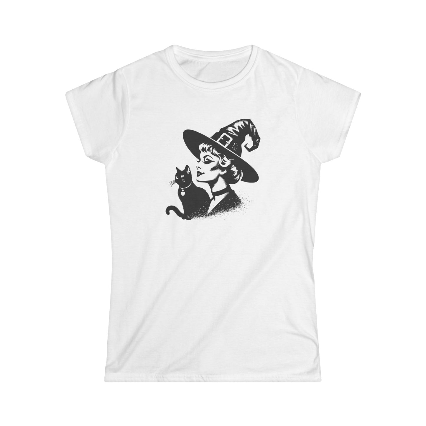 Witch & Black Cat Women's T-Shirt — Vintage Halloween Graphic Tee