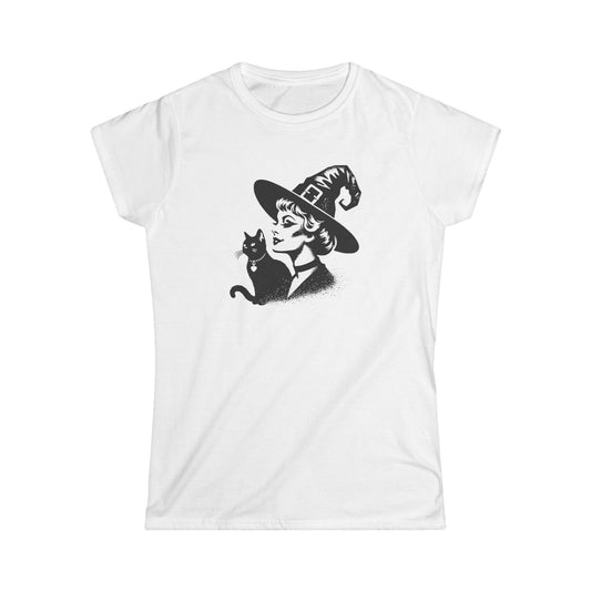 Witch & Black Cat Women's T-Shirt — Vintage Halloween Graphic Tee