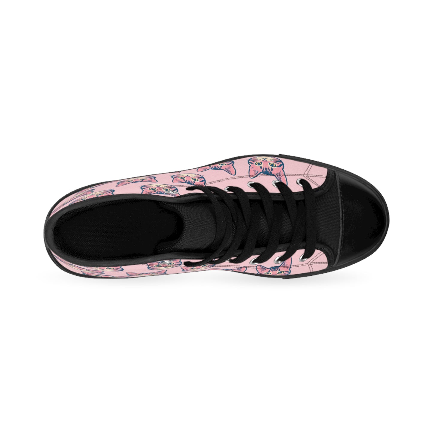 Cat Face Pattern High-Top Sneakers — Pink Women’s Casual Kittens Design