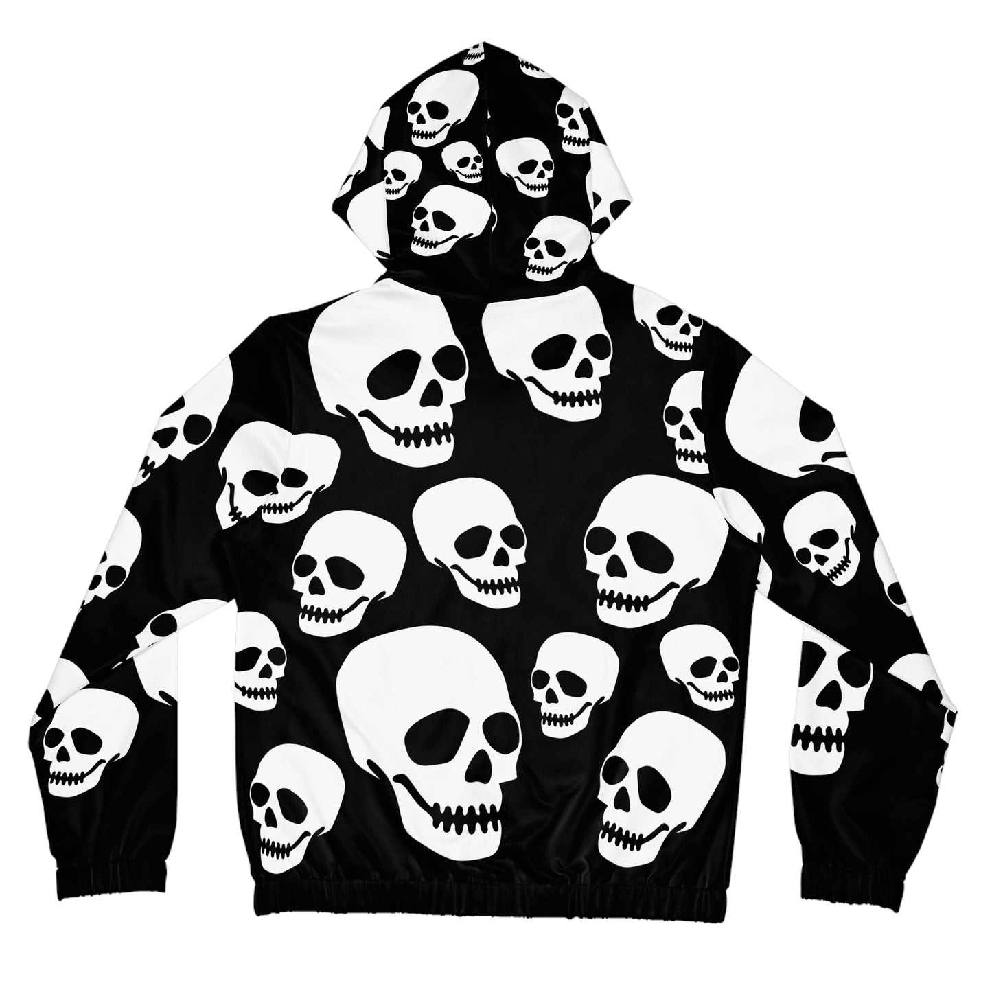 Skull Pattern Women's Zip Hoodie – Black & White Gothic All-Over Print