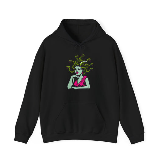 Medusa Graphic Hoodie — Vintage Mythology Snake-Headed Goddess Pullover