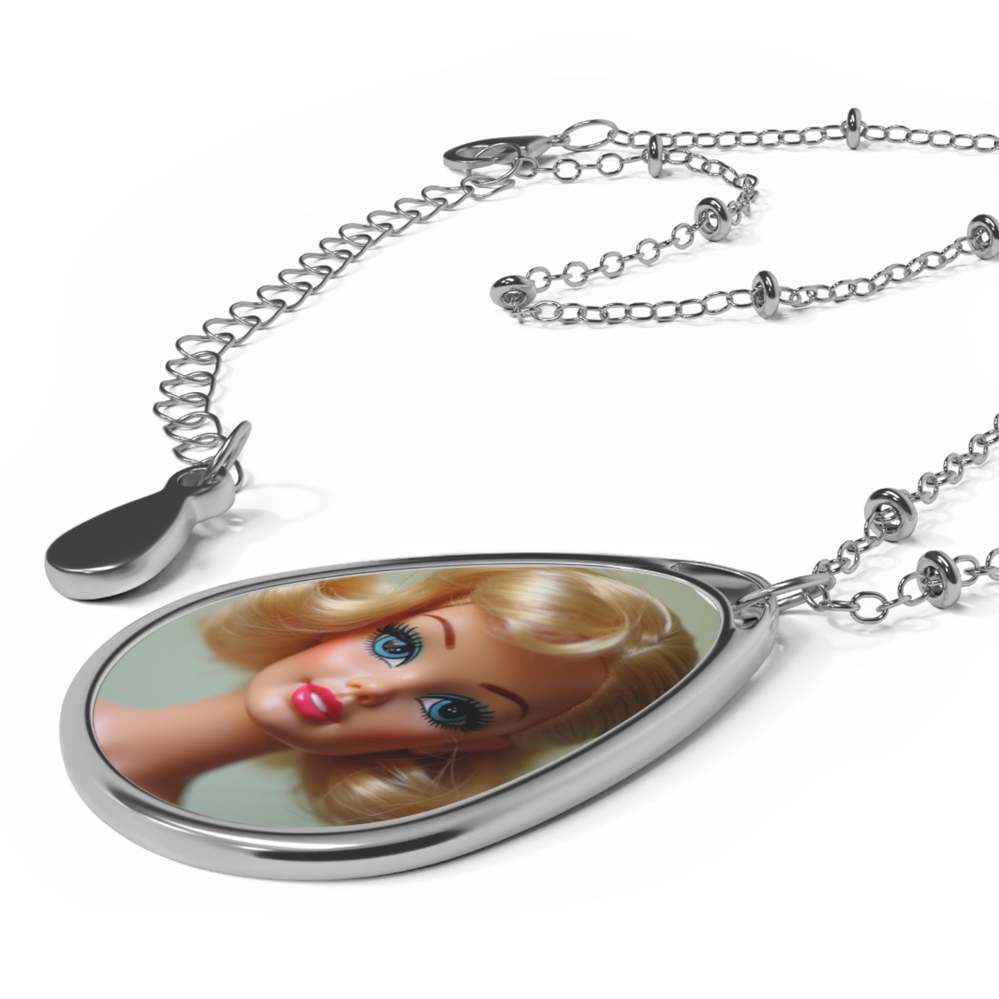 Barbie Portrait Oval Necklace — Retro Doll Pendant Jewelry