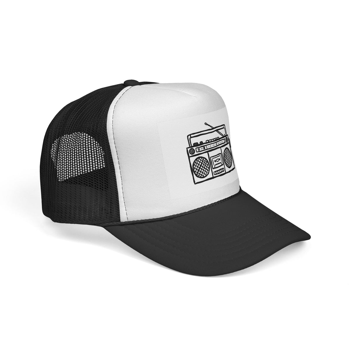 Retro Boombox Trucker Cap — Vintage Radio Mesh Hat