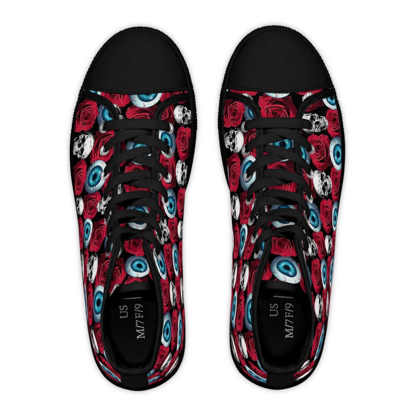 Skull & Rose High Top Sneakers — Gothic Rose Eye Pattern Women's Shoes