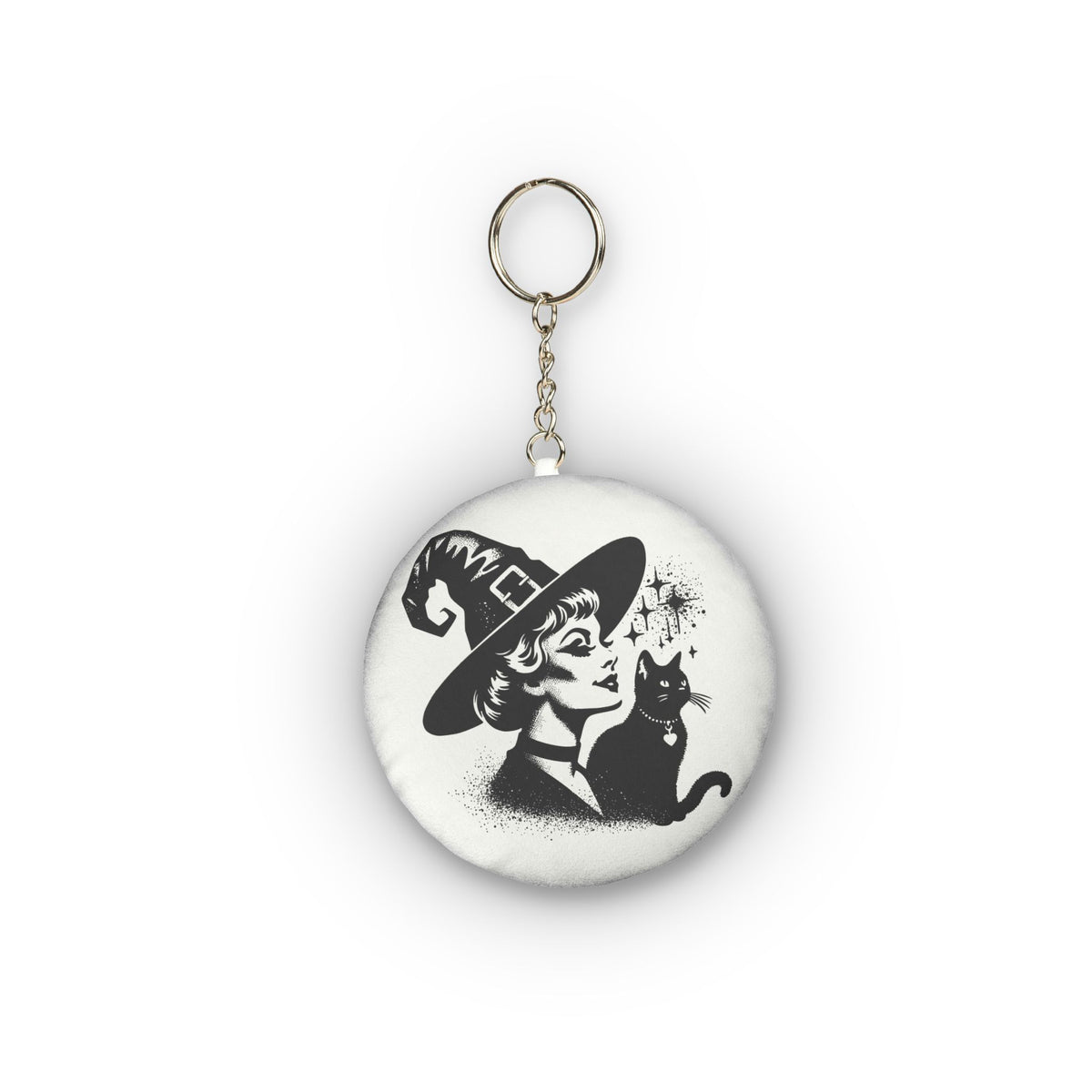 Witch & Black Cat Mini Plush Keychain — Cute Halloween Charm