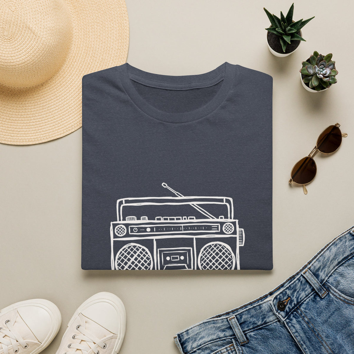 Classic Black T-Shirt — Retro Boombox