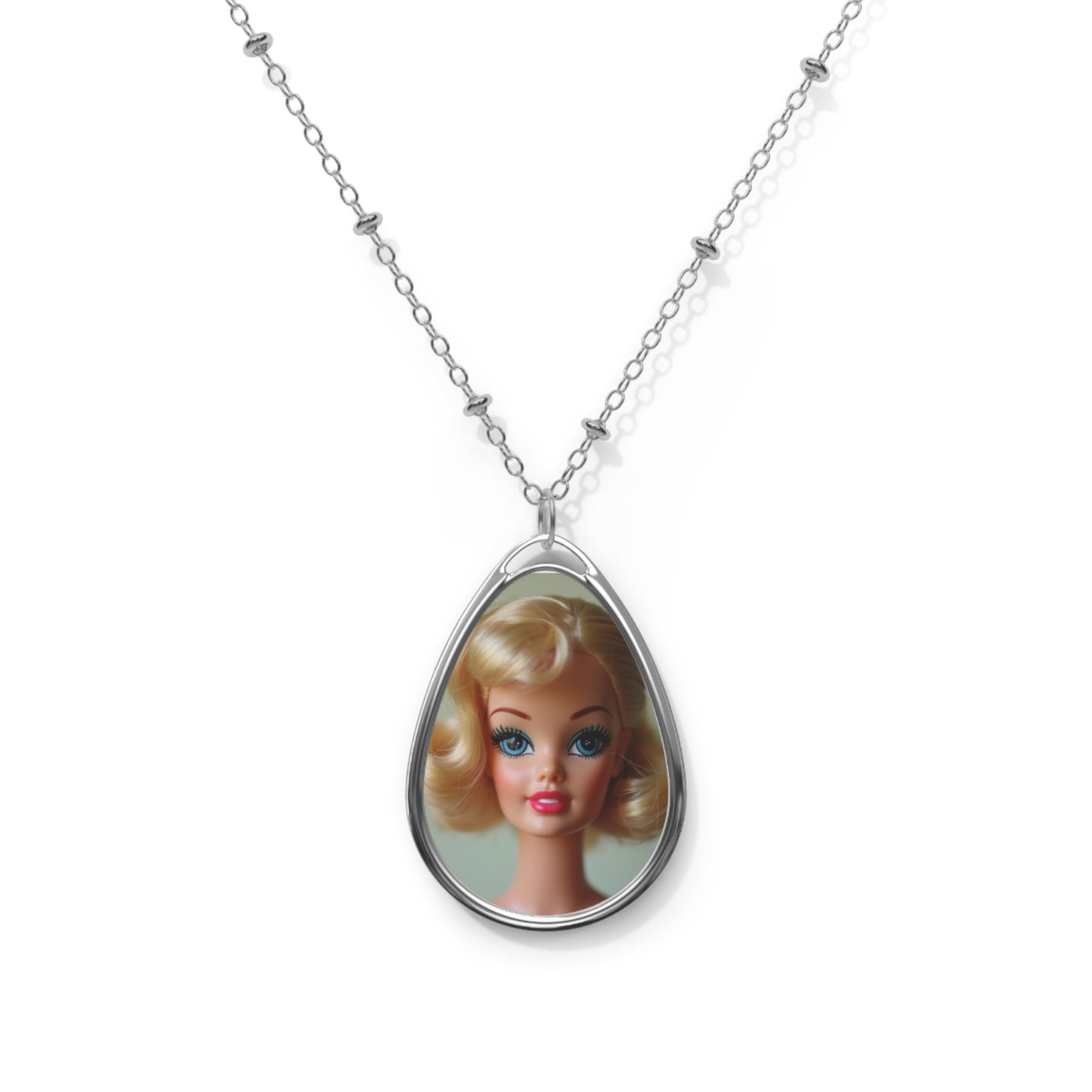 Barbie Portrait Oval Necklace — Retro Doll Pendant Jewelry
