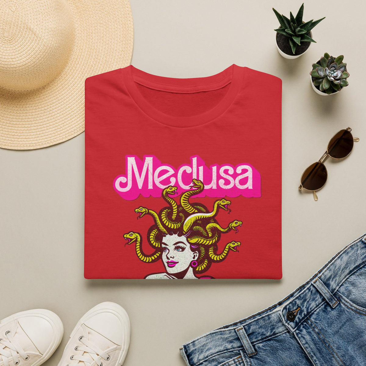 Medusa Graphic T-Shirt — Retro Pink Mythology Tee