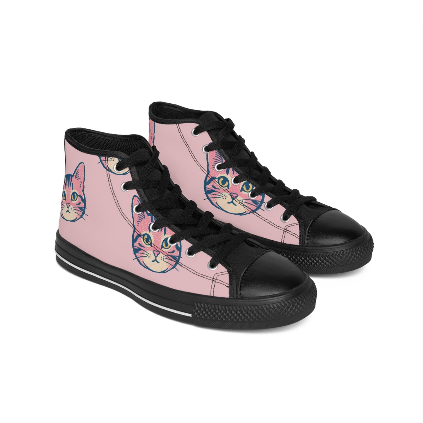 Cat Face Pink High-Top Sneakers — Women's Cute Casual Kawaii Shoes